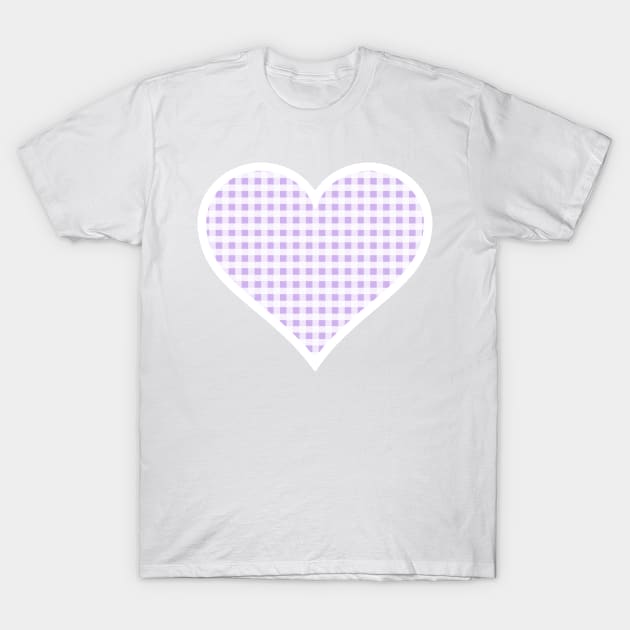 Pale Purple and White Gingham Heart T-Shirt by bumblefuzzies